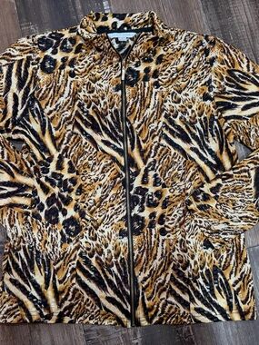 erin london Multi-Pattern Animal Print Zip Jacket in Brown Black Tan